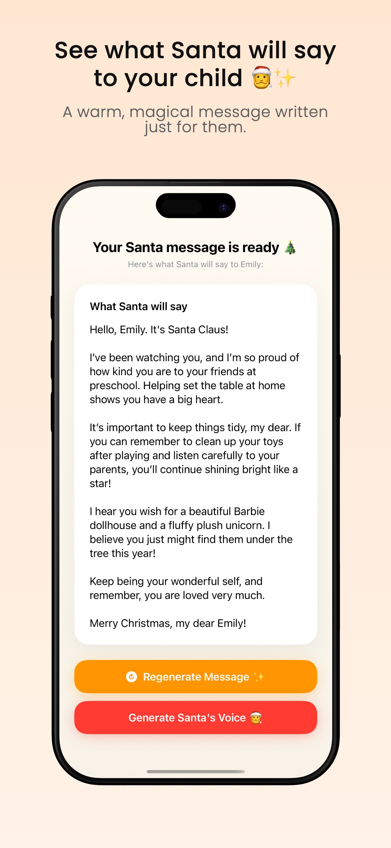 See what Santa will say to your child